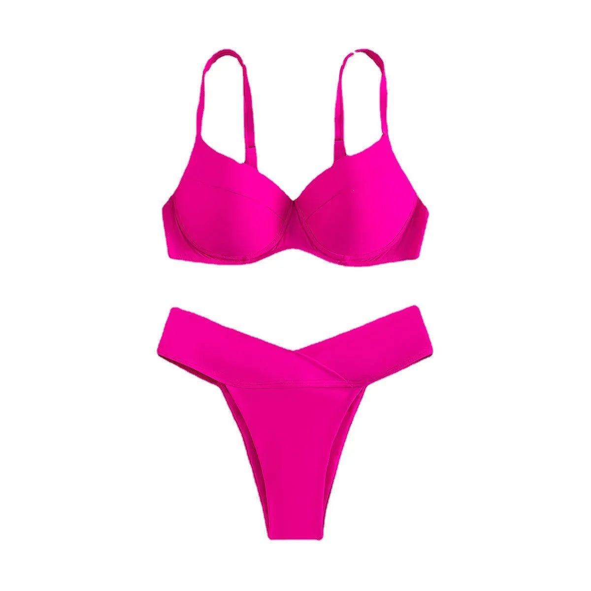 Women's solid colour fluorescent bikini set in briefs style for swimming.