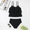 Women's high-waisted double-layer swimsuit in black or coconut tree print pattern