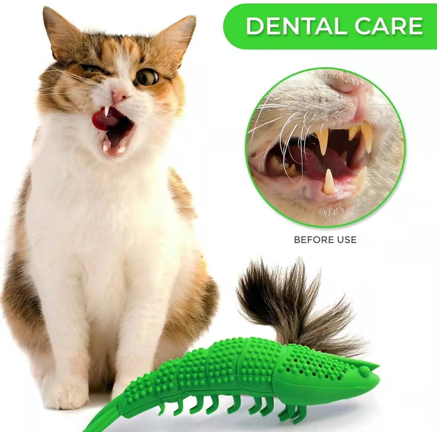 Blue hard rubber cat toy with 360-degree teeth cleaning bristles and internal catnip