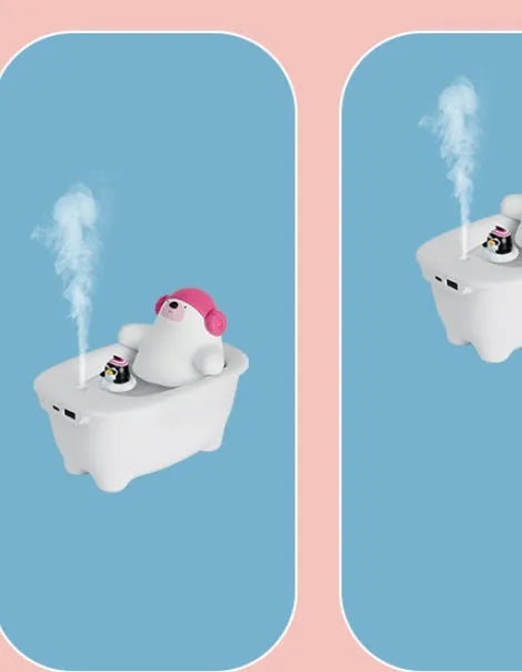White USB-powered desktop air humidifier with 550ml water tank on a desk