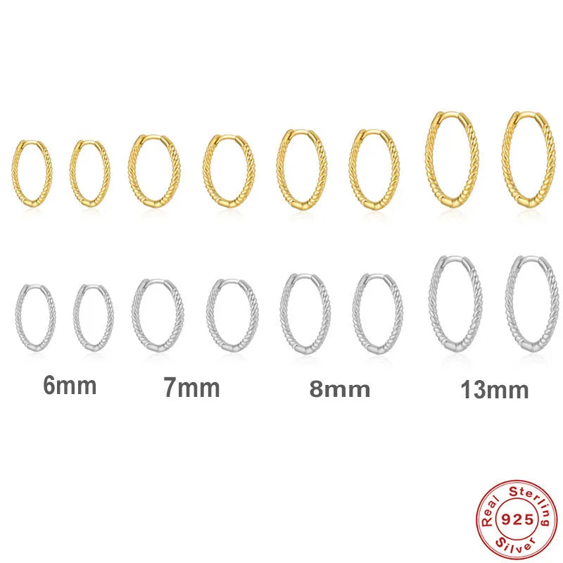 S925 sterling silver twisted string round stud earrings in gold and platinum colour finishes
