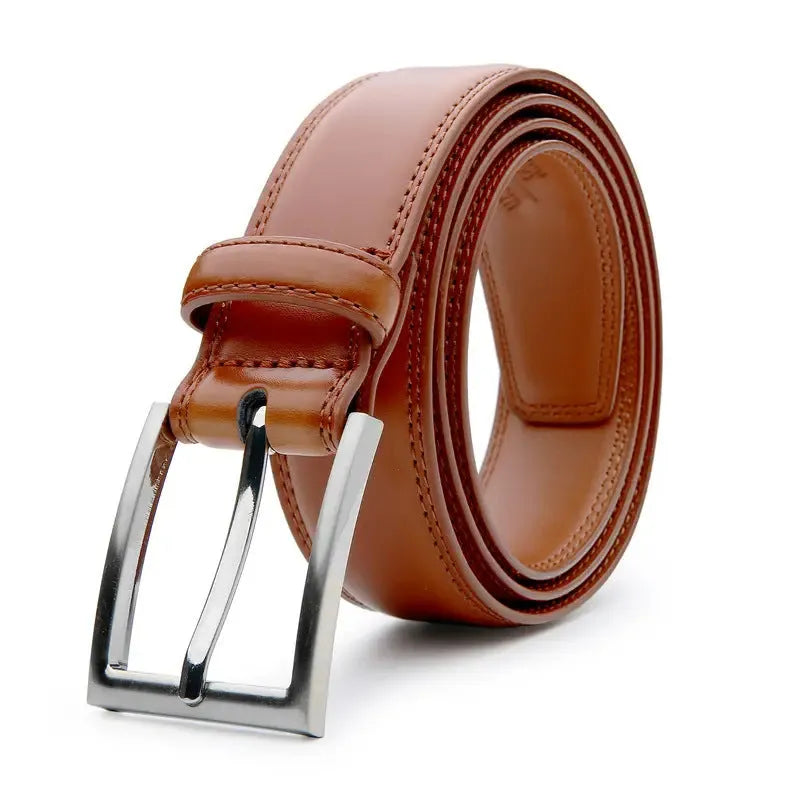 Men's genuine leather casual belt with alloy buckle in wild 95 pattern showing brown colour option