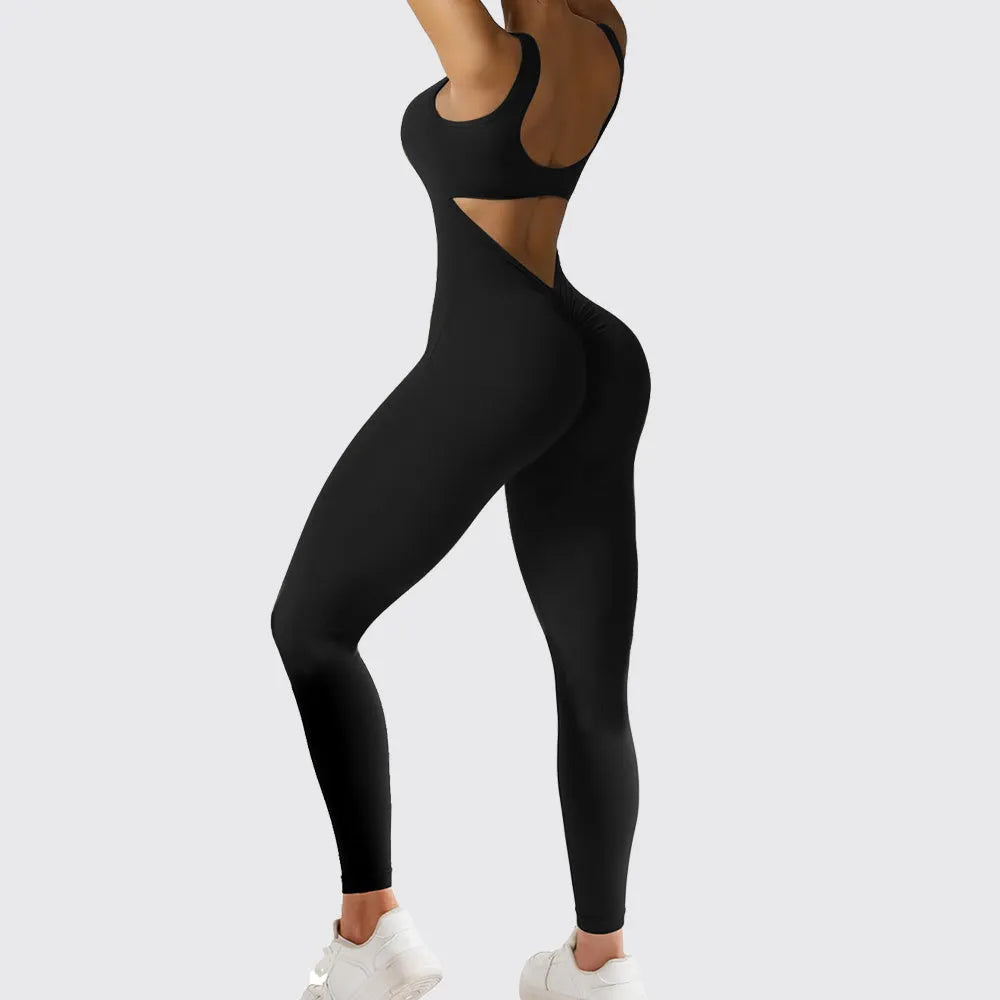 Women's sleeveless flare jumpsuit in polyester for fitness and yoga