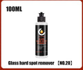 Glass oil film remover cleaning cream paste in 50ml, 100ml, and 200ml size bottles.