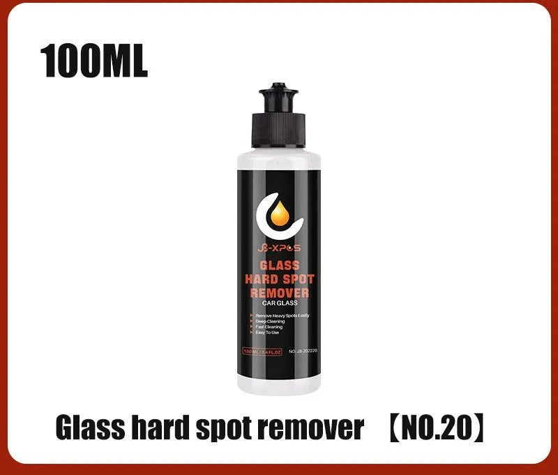 Glass oil film remover cleaning cream paste in 50ml, 100ml, and 200ml size bottles.