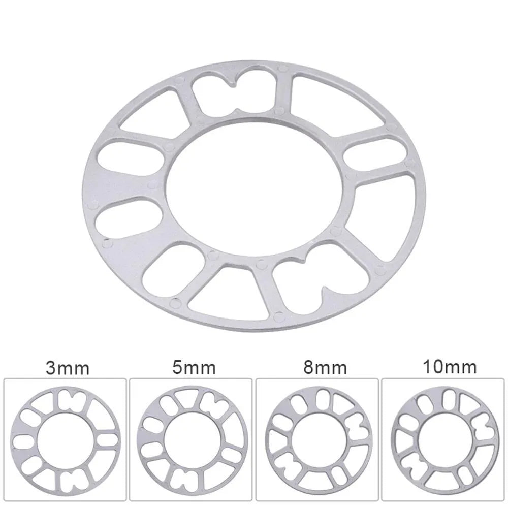 Universal automobile wheel hub widening gasket spacer in 3mm, 5mm, 8mm, and 10mm thickness options.