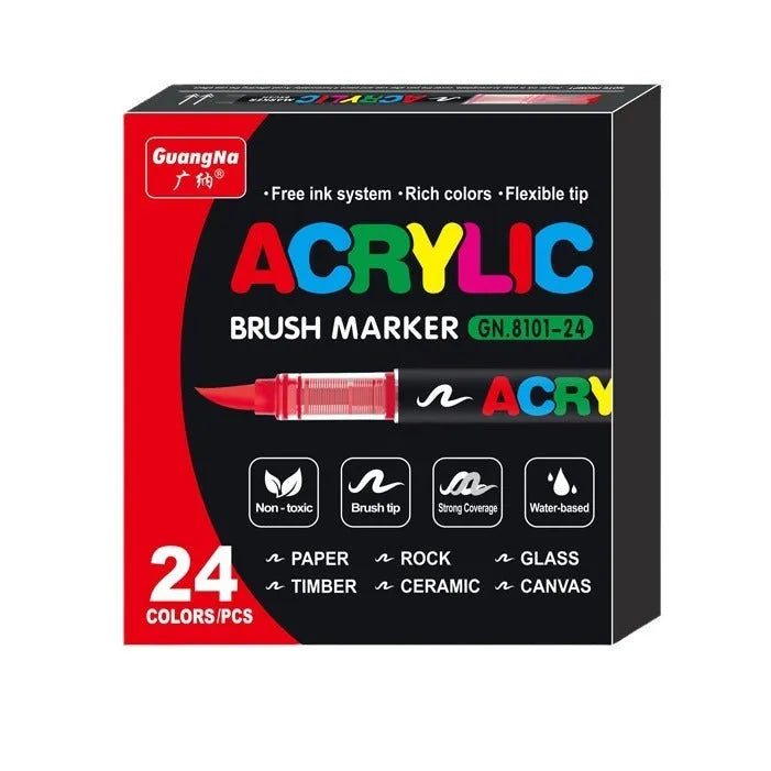 Straight liquid acrylic marker pens with soft head tips in multiple colour set configurations for painting
