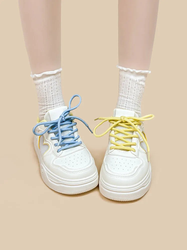 Meow Rabbit Sea Salt Cheese colour mesh sneakers with lace-up closure and thick rubber sole