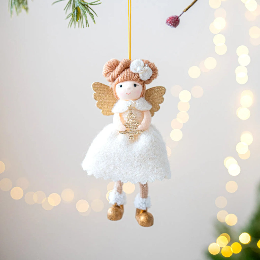 Christmas angel wings plush pendant in pink and white cloth fabric