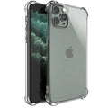 Clear transparent TPU shockproof phone case for Apple iPhone showing compatibility with multiple models