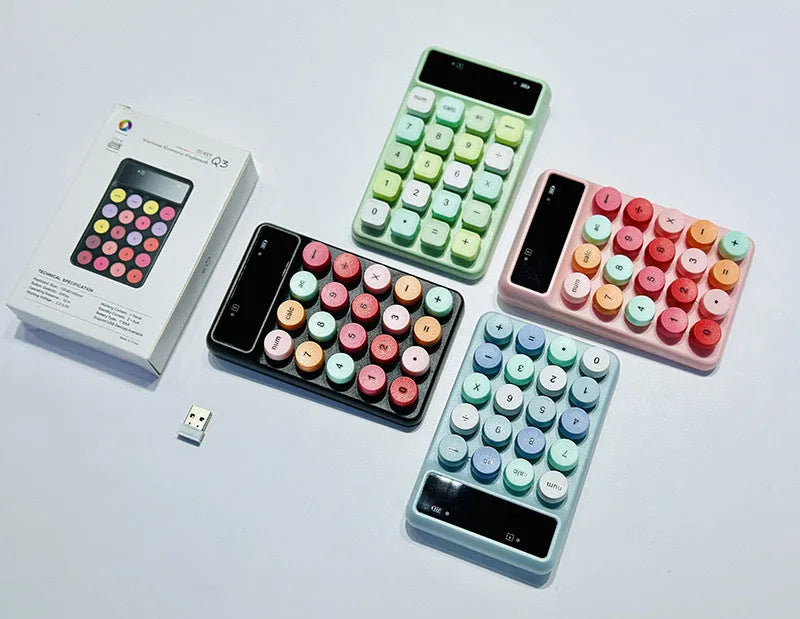 Mini portable wireless Bluetooth keyboard with mechanical-style keys in mixed colours