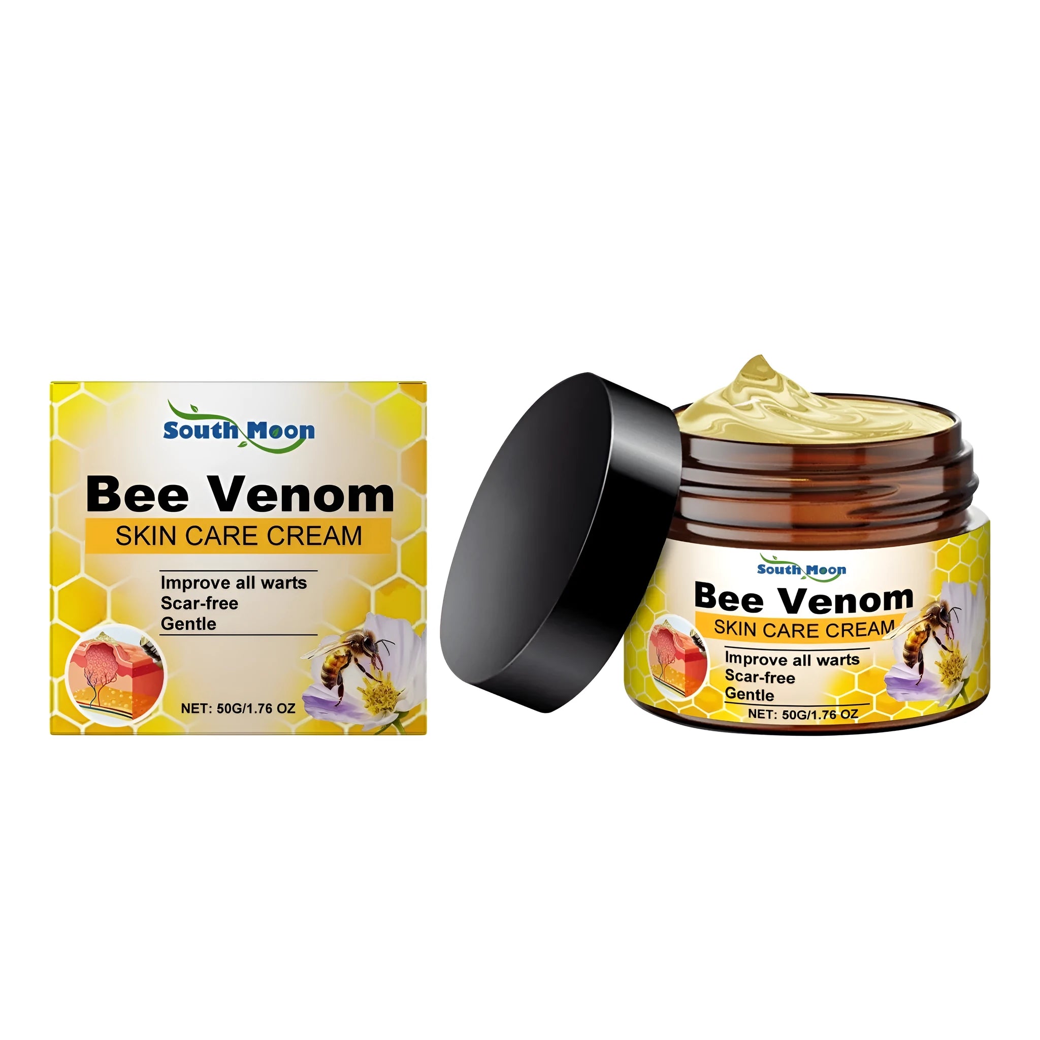 50g tub of skin cream with bee venom, honey, and tea tree oil ingredients