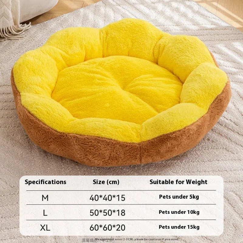 Detachable rabbit plush round cat bed in grey black colour showing thick cushioning and nest shape