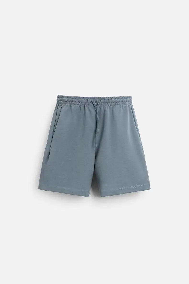 Loose double-sided cloth texture short sleeve and shorts set in selected colour with round collar