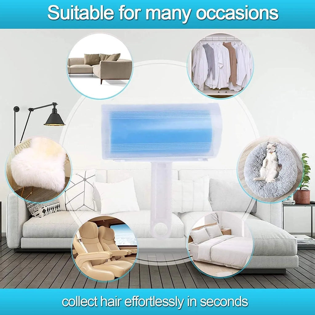 Washable reusable lint roller with protective cover in blue, green, pink, or yellow colours