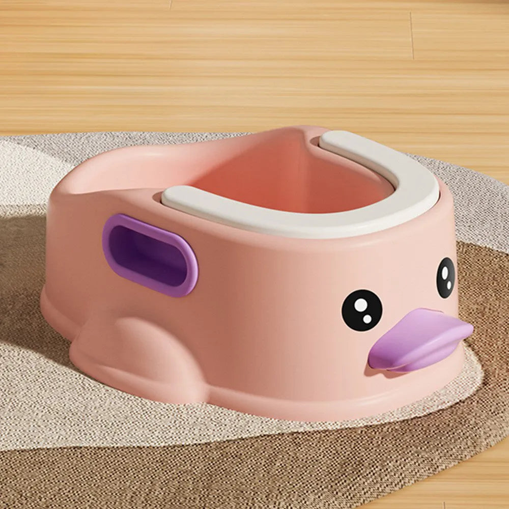 Blue PVC pet bath tub shaped like a duck for washing dogs and cats, shown on a bathroom floor.