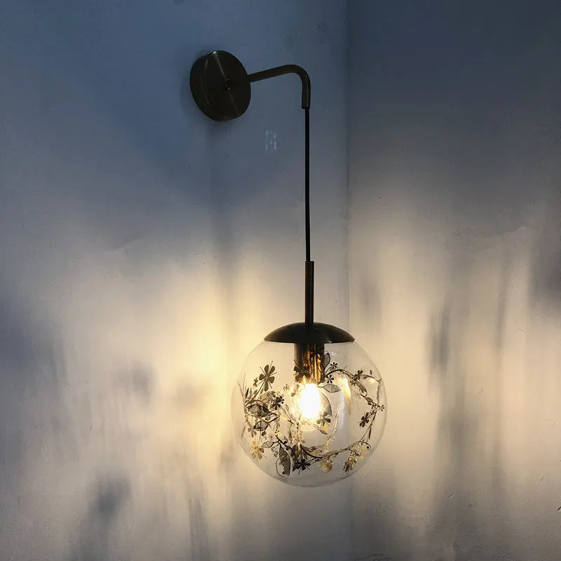 Modern glass bedside wall lamp in Golden Flower finish with LED lighting, 20cm size