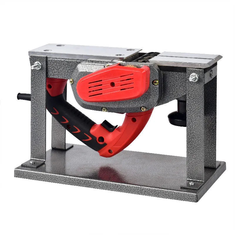 Red desktop electric wood planer with aluminium housing and 82mm planing width