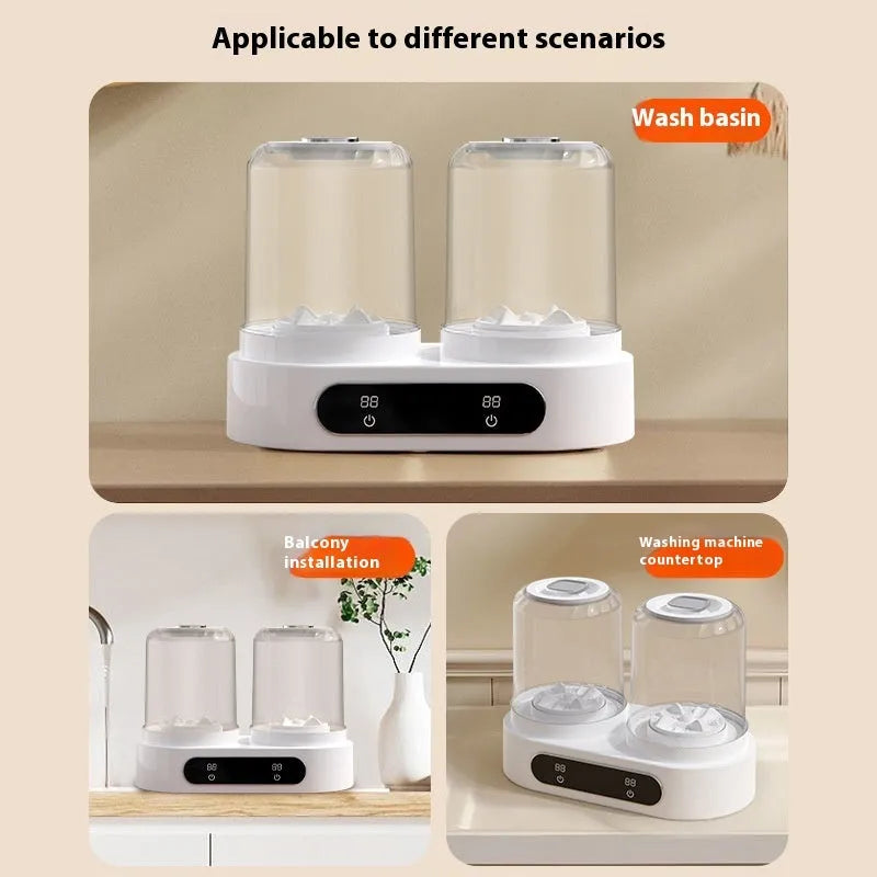 White double bucket USB powered mini portable washing machine for underwear with mechanical operation