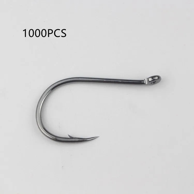 Barbed fishing hooks with crooked mouth and hole ring in alloy carbon steel for rock and sea fishing