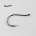 Barbed fishing hooks with crooked mouth and hole ring in alloy carbon steel for rock and sea fishing