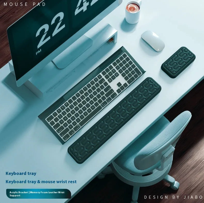 Double sided computer desk pad with integrated memory foam wrist rest in choice of colours