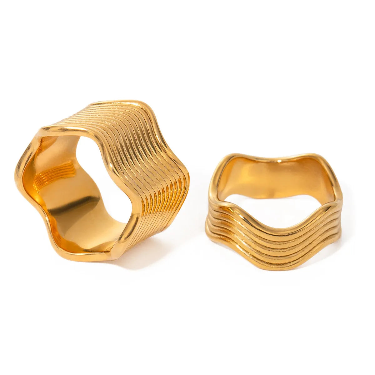 Stainless steel geometric wave ring with a wide surface, Korean-style women's fashion jewellery.