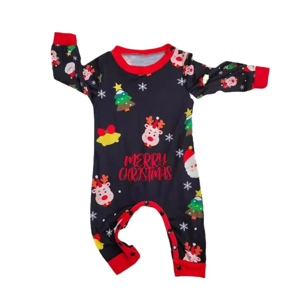 Family Christmas matching cotton pajamas set with plaid and cartoon designs for babies, children, adults and dogs