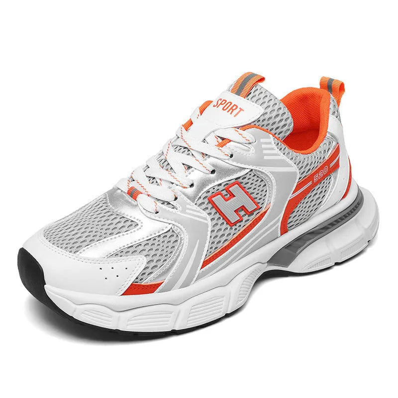 Men's mesh casual running shoes in multiple colours with plastic sole and round toe design