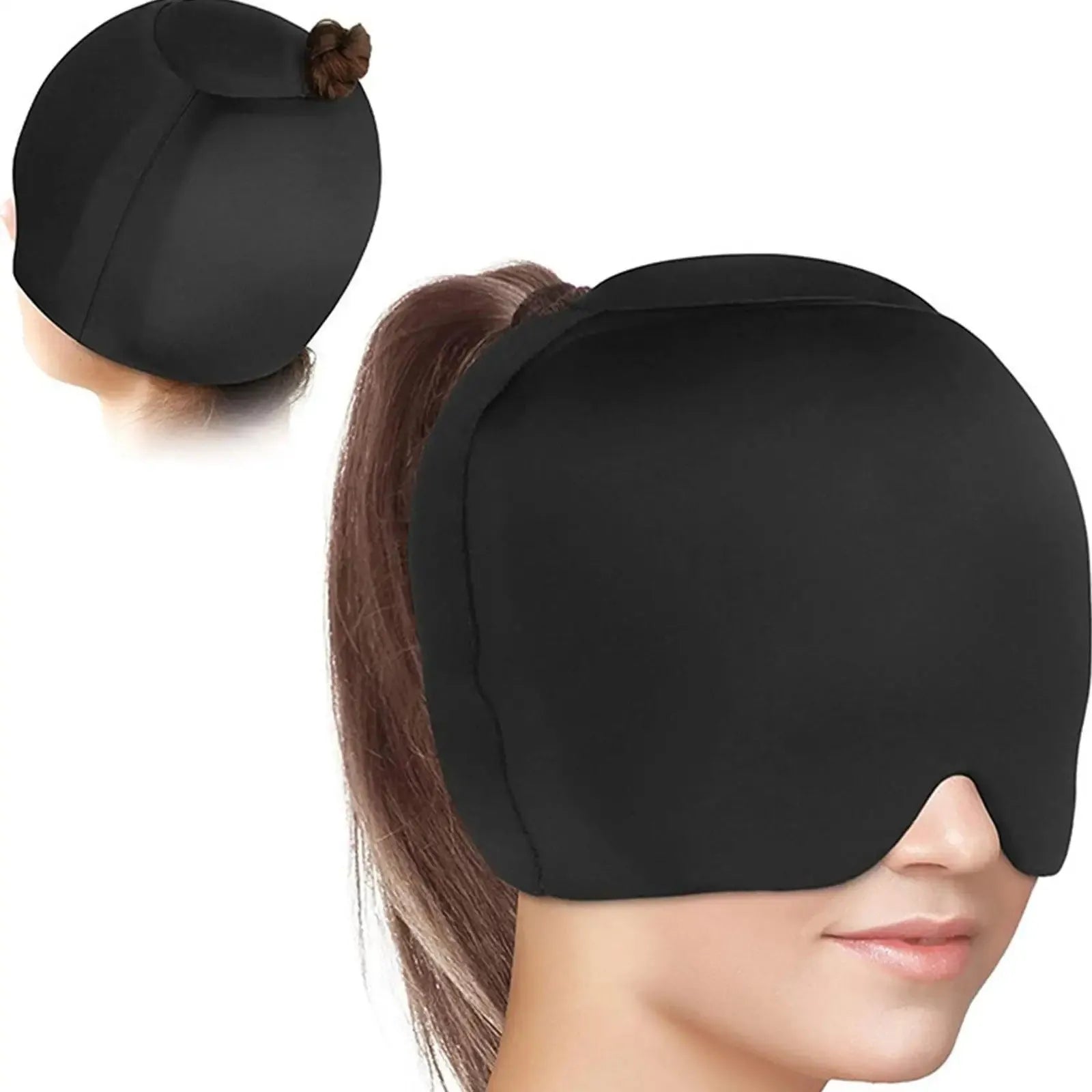 Simple solid colour cold compress cap in an enclosed design.