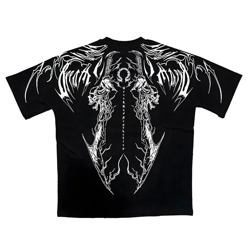 Dark style loose plus size cotton short-sleeved t-shirt with gilding craft detailing