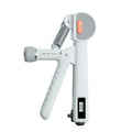Adjustable ABS plastic spring hand grip in ivory white, green, or black colours.