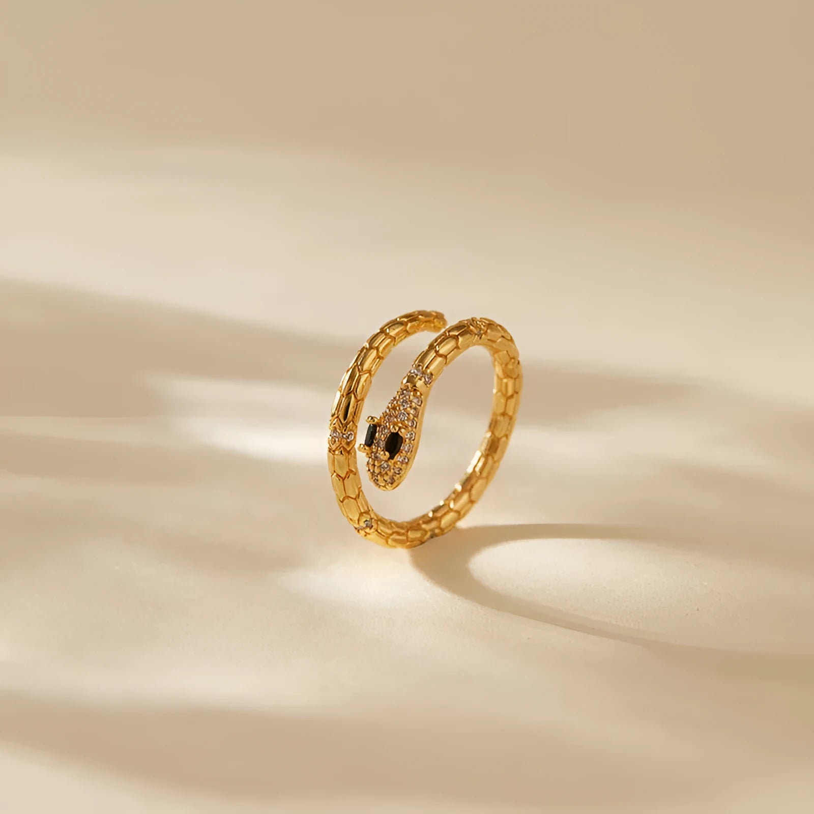 Adjustable snake-shaped copper index finger ring with gold colour plating