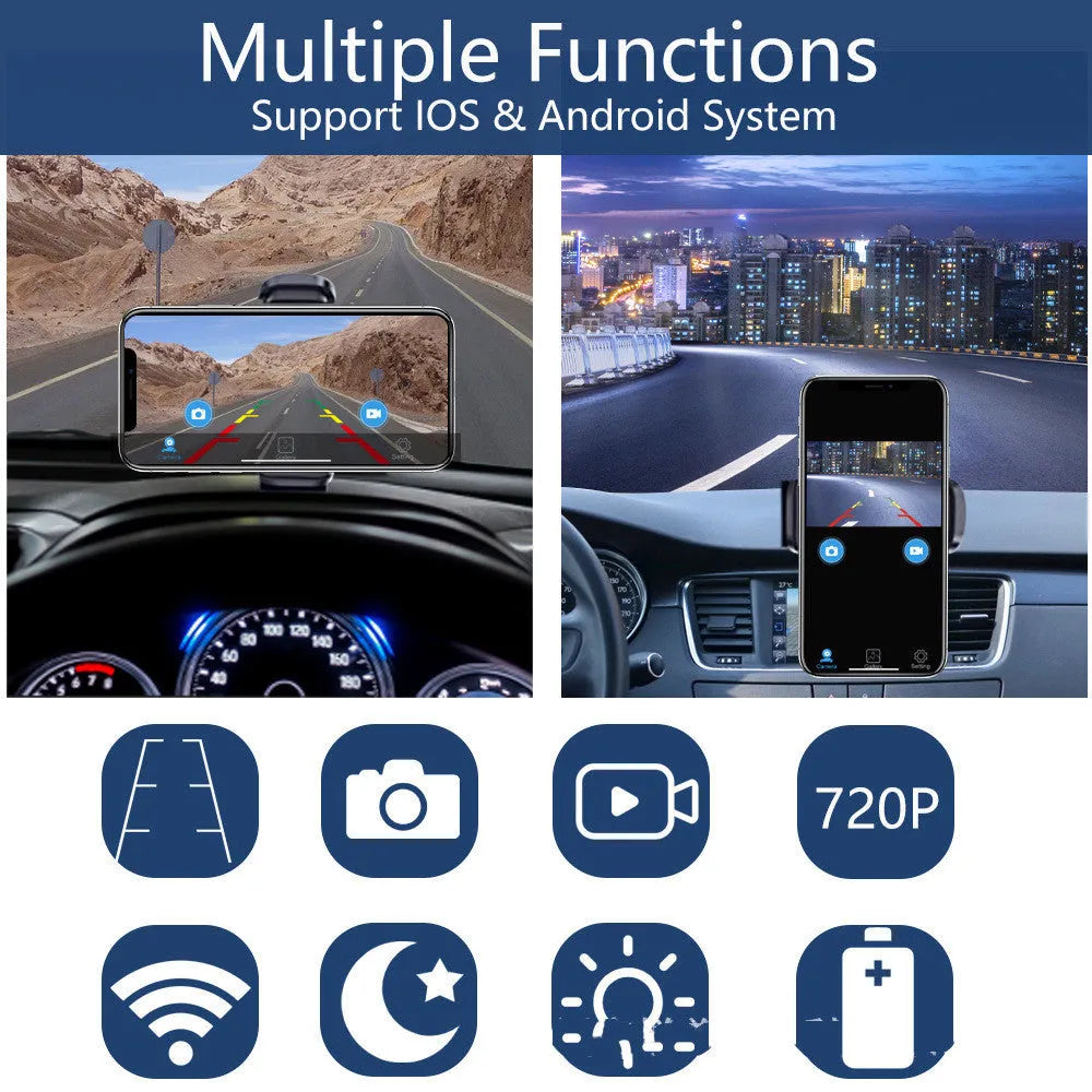 Solar-powered wireless reversing camera system with magnetic mount showing aluminium alloy construction
