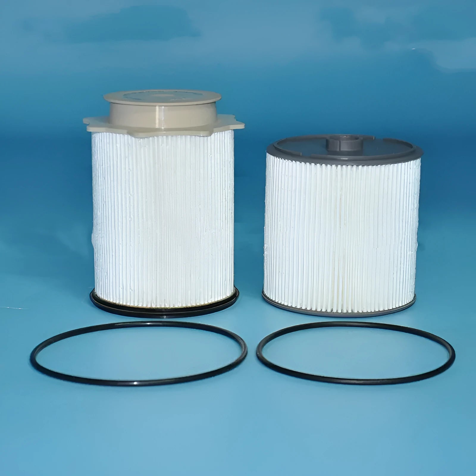 White diesel fuel filter kit for RAM trucks, showing filter element with nitrile rubber sealing ring.