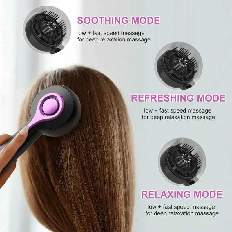 USB head massage comb in black grey or red colours with 2-speed mechanical control