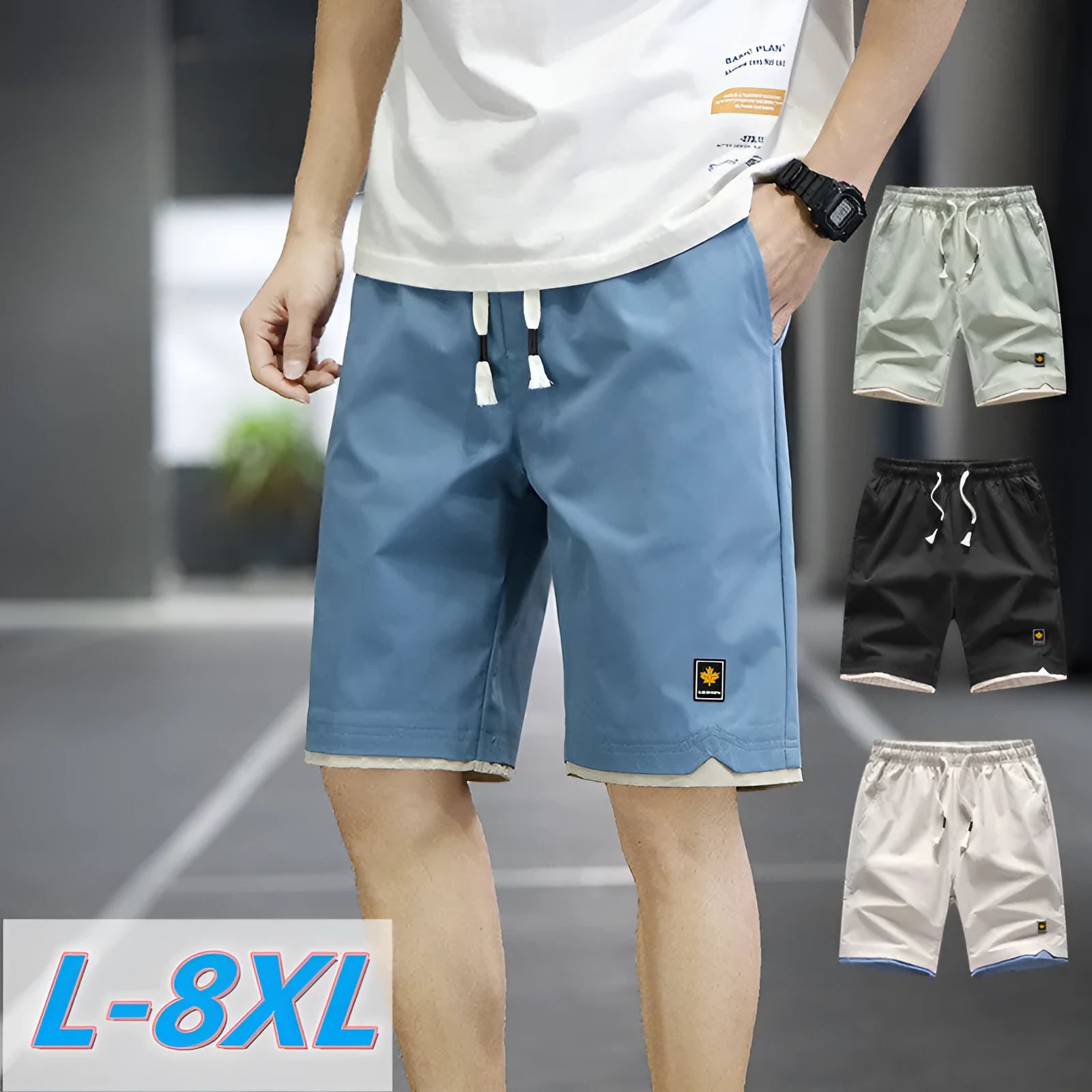 Men's loose-fit casual beach shorts in a South Korea style, shown in a green colour.