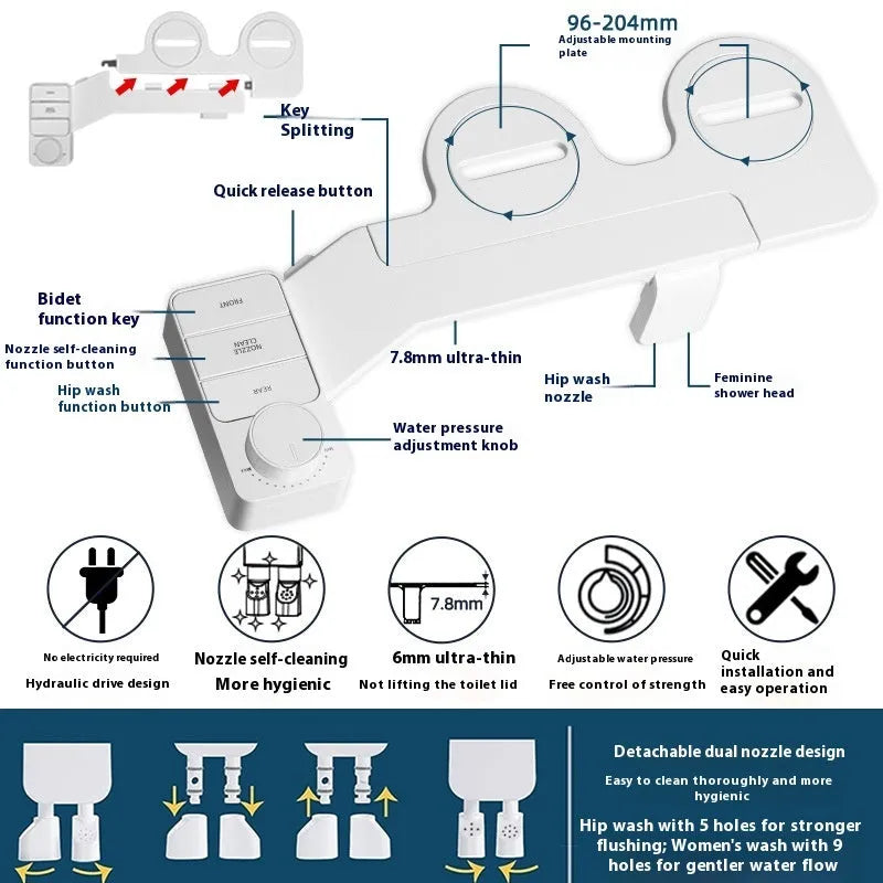 Pure white button wash tool with detachable components and removable cleaning nozzle