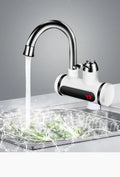 White instant electric water heater tap with digital temperature display for kitchen