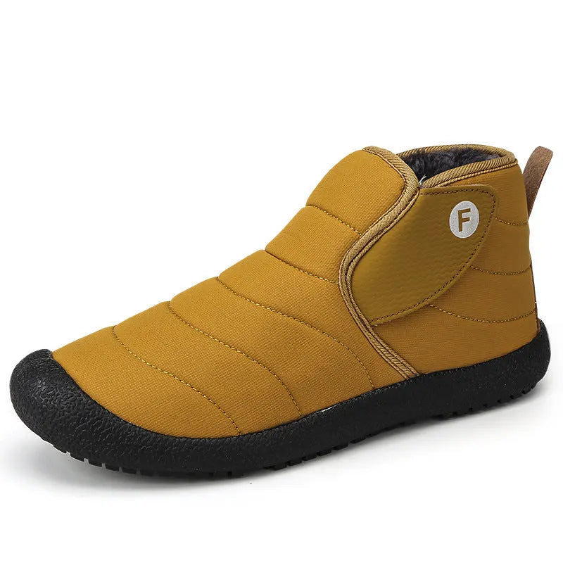 Men's waterproof non-slip cotton snow boots with artificial plush lining in yellow, green, blue, or black