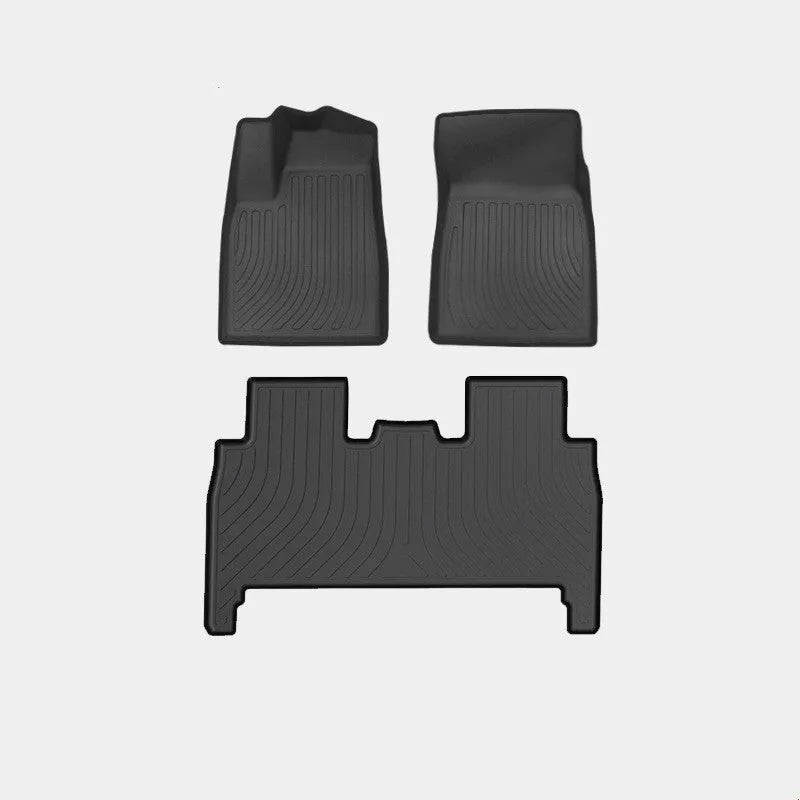 Tesla Model X waterproof TPE rubber floor mats and tail boot liner set shown in a vehicle