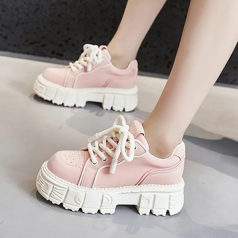 Women's beige leather casual shoes with muffin bottom design and rubber foam soles