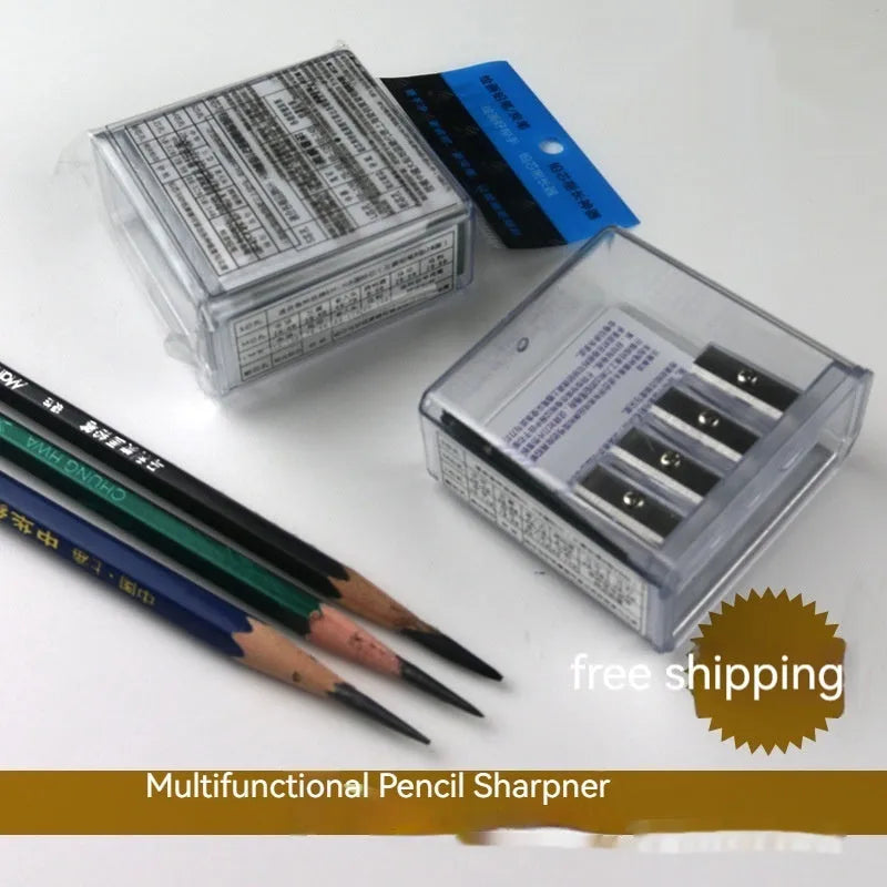 Geometric-shaped four-hole plastic pencil sharpener with screwdriver, from a bulk pack of 288.