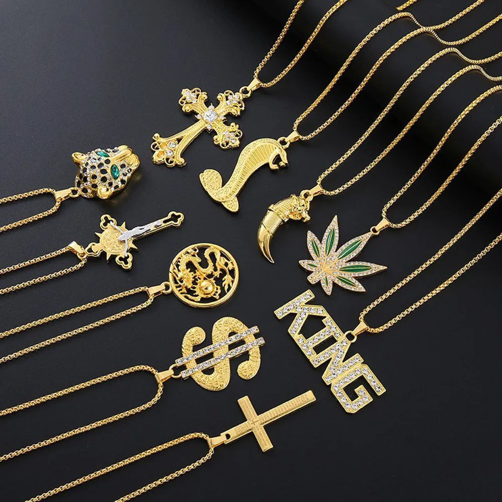 Geometric zircon alloy necklace for women with gold colour pendant and personality styling