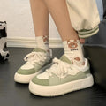 Women's green casual flat shoes with round toe and PU mesh upper