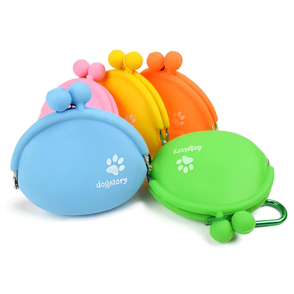 Yellow silicone dog training treat bag with waist belt measuring 9cm by 9.5cm