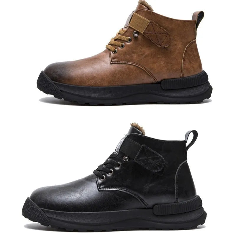 Men's black high-top Martin boots with velvet-style upper and rubber soles