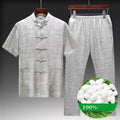 Mulberry silk Chinese style Tang suit for men in light green, navy blue or white