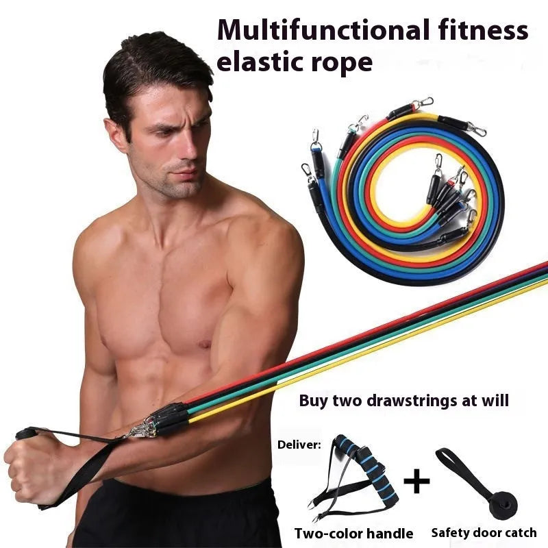 Multi-functional ABS door sports pulling rope set with hooks, packaged in a box for home fitness.