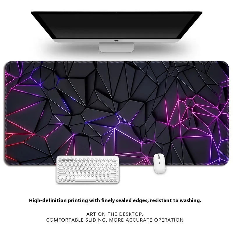 Natural rubber computer keyboard and mouse mat with a non-slip surface and printed pattern.